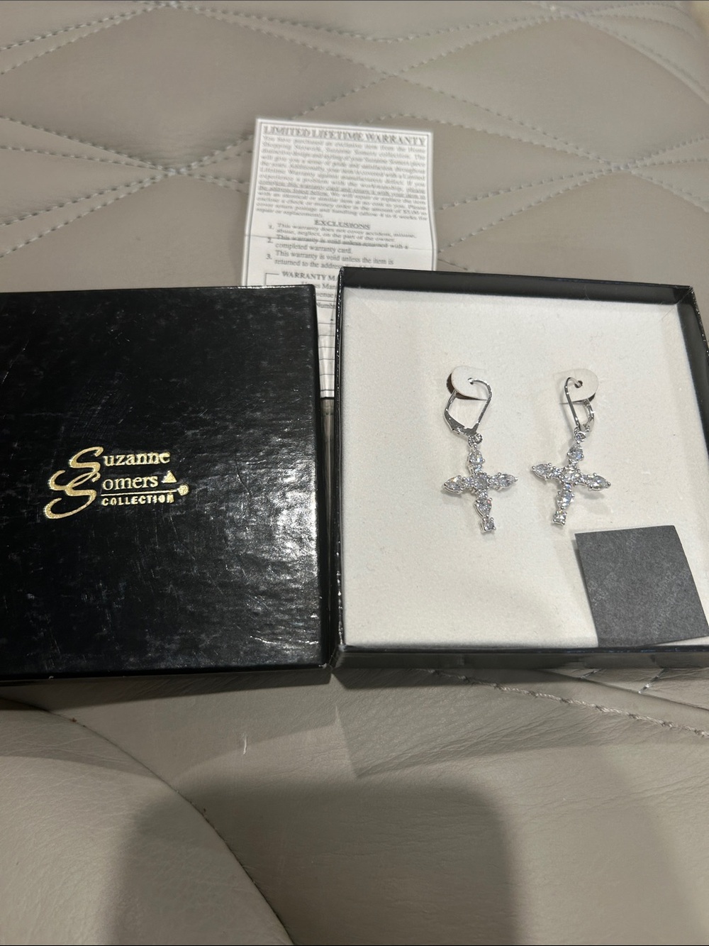Suzanne Somers Silver Crystal Cross Drop Earrings